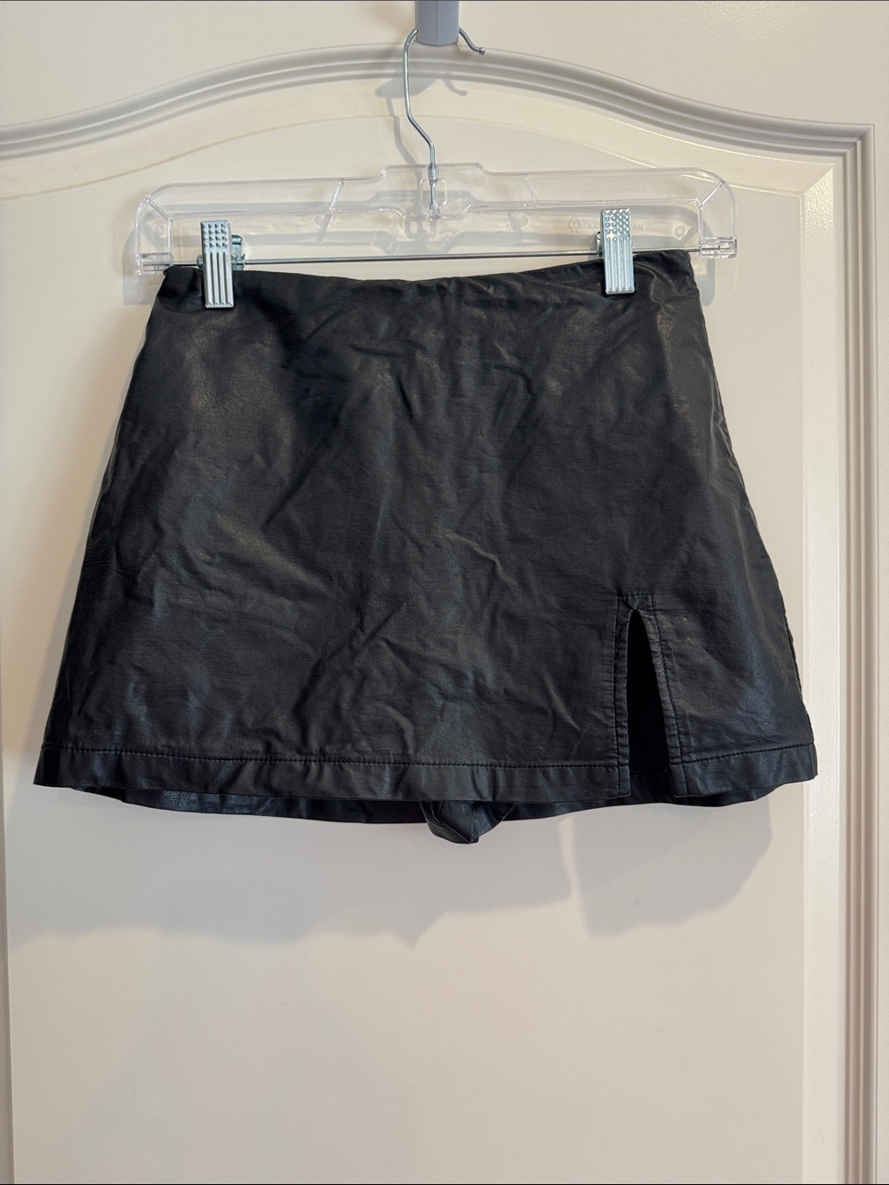 American Threads Black Faux Leather Skort with Front Slit